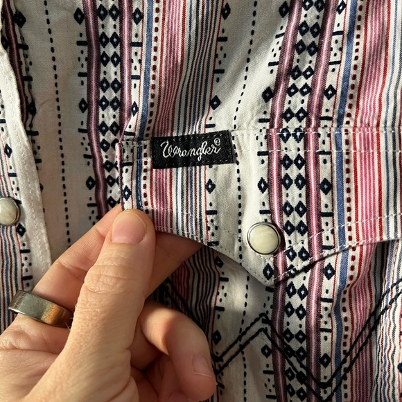 Wrangler Retro Western Snap Button Shirt L Aztec Cowboy Rodeo Boho Cotton - Picture 6 of 12